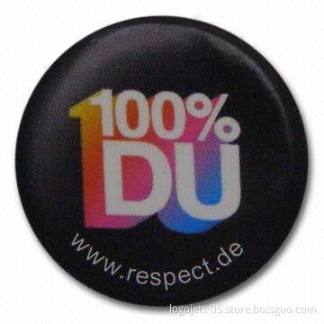 Tin and Button Badges, Available in 25, 30, 38, 44, 50, and 55mm Sizes